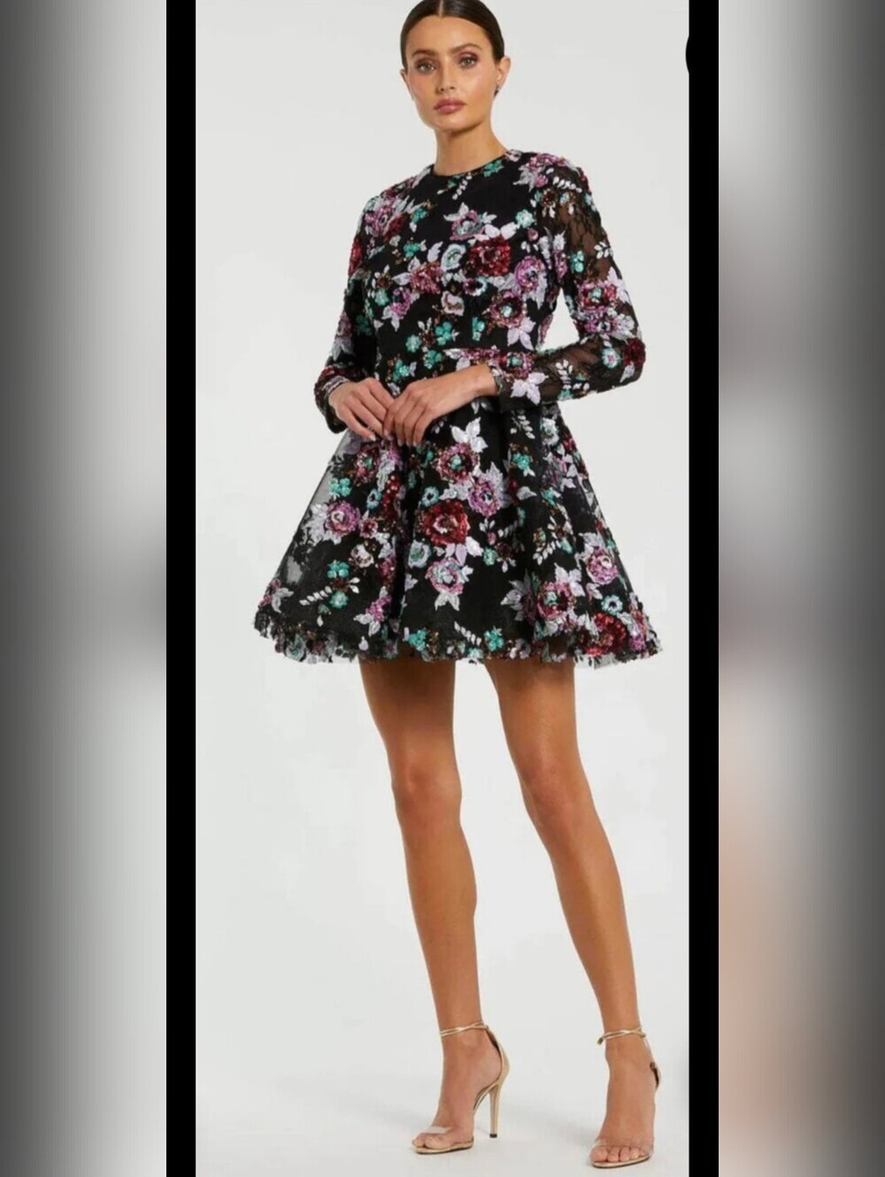 NWT! Mac Duggal, Floral Embroidered Cocktail Dress, Black Multi,Size 0,MSRP $458